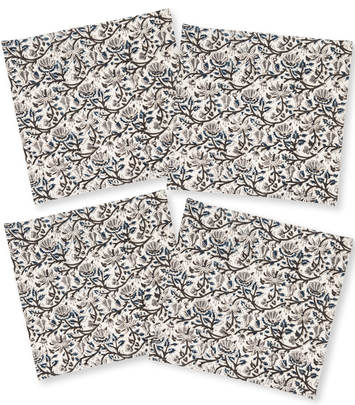 Napkins - Kalamkari Block Print (4 Pack) - Blue/Grey