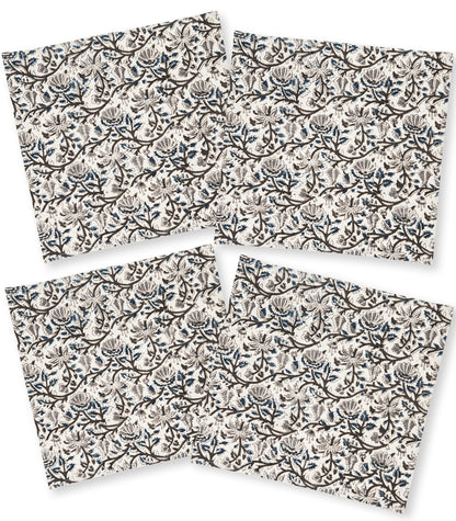 Napkins - Kalamkari Block Print (4 Pack) - Blue/Grey