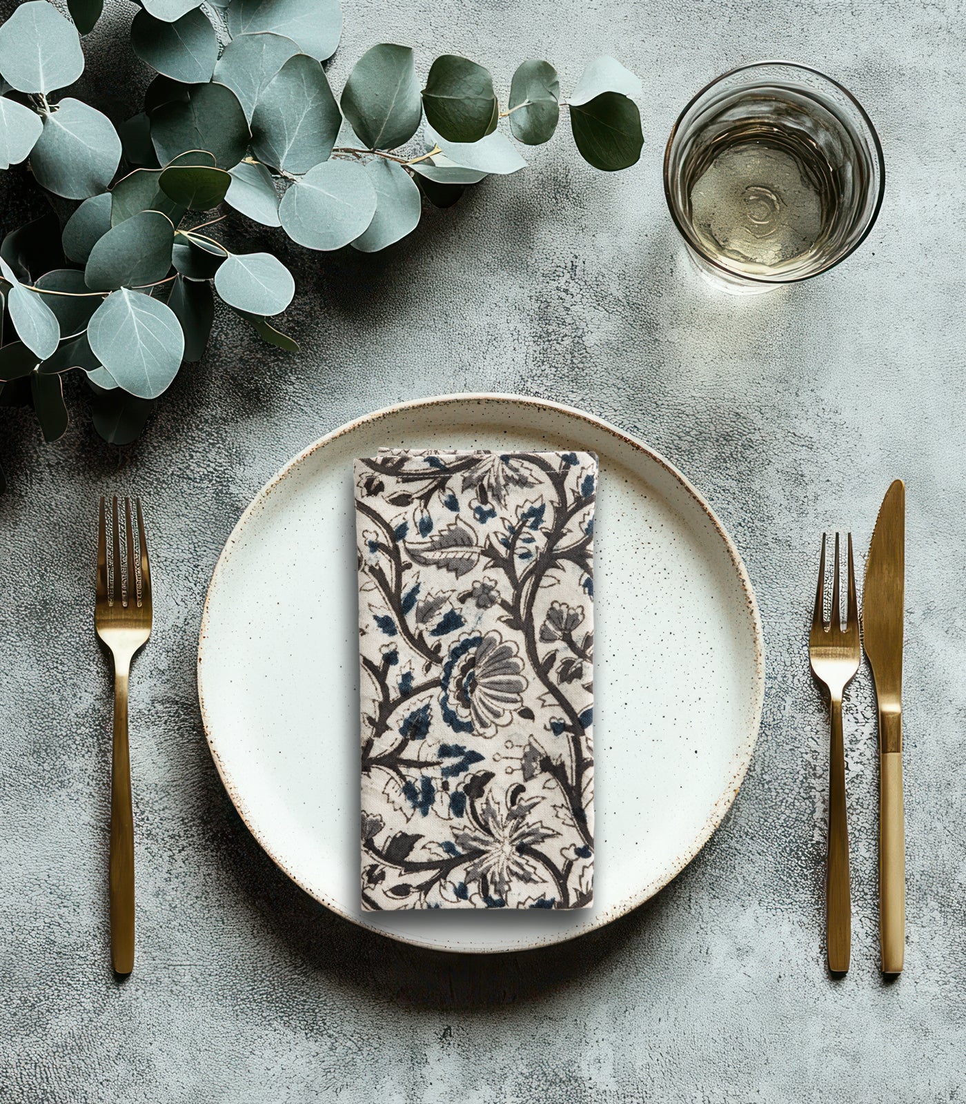 Napkins - Kalamkari Block Print (4 Pack) - Blue/Grey