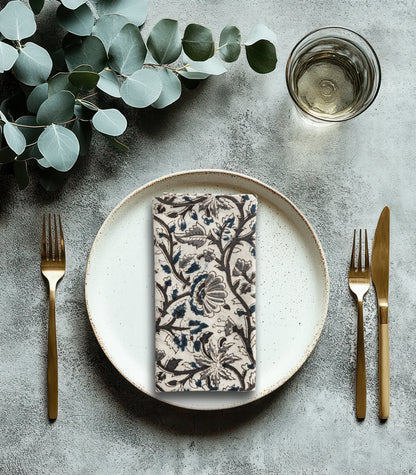 Napkins - Kalamkari Block Print (4 Pack) - Blue/Grey