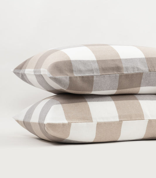 Bhumi Organic Cotton - Flannelette Pillow Cases (pair) - Check - Golden Taupe Check