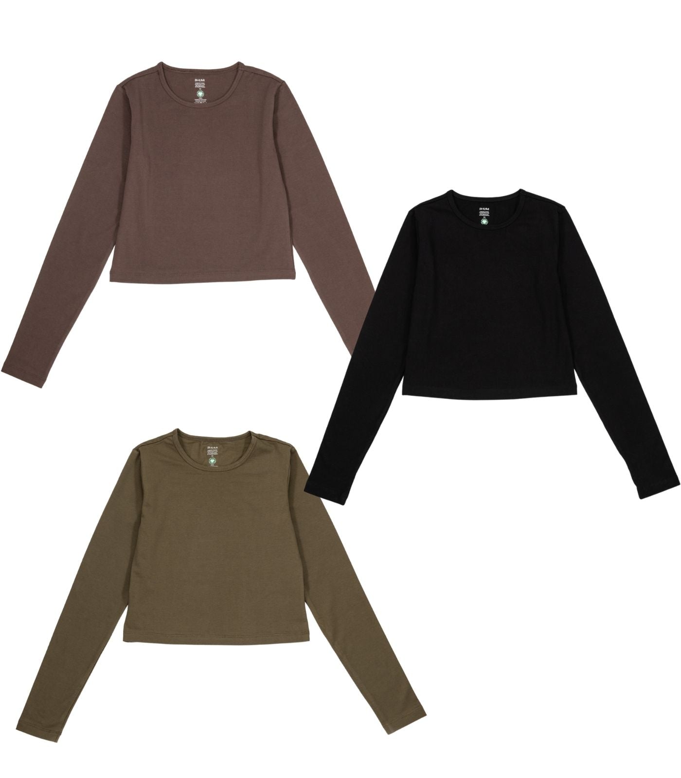 Bhumi Organic Cotton - Long Sleeve Fitted Crop Top (3 Pack)