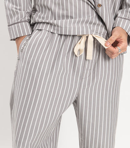 Bhumi Organic Cotton - Men's Percale Pj Set - Stripe - Silver Grey