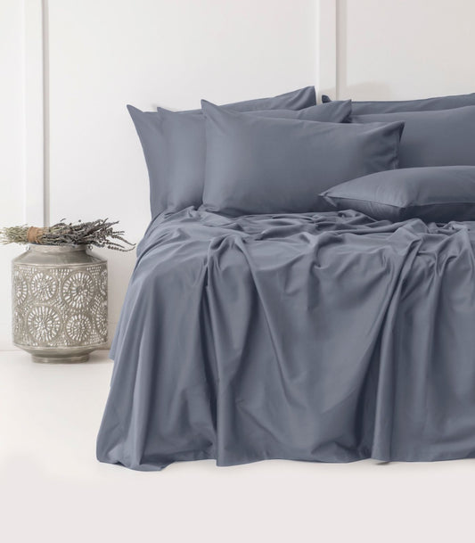 Bhumi Organic Cotton - Percale Sheet Set - Metallic Blue