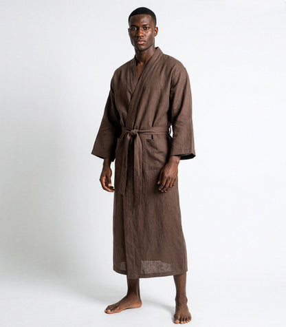 Organic Linen Robe - Chocolate