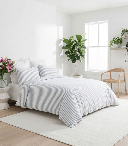 Percale Quilt Cover Set - Limited Edition - Tandem Stripe Blue