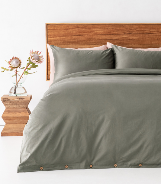 Bhumi Organic Cotton - Sateen Plain Quilt Cover - Eucalyptus