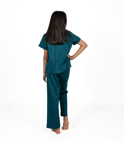 Bhumi Organic Cotton - Kids Sateen Short Sleeve PJ Set - Peacock Green