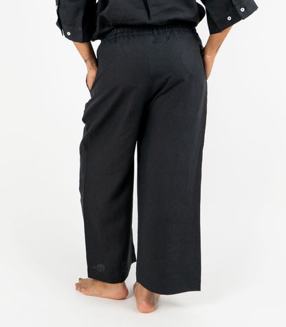 Organic Linen Balloon Lounge Pants - Black