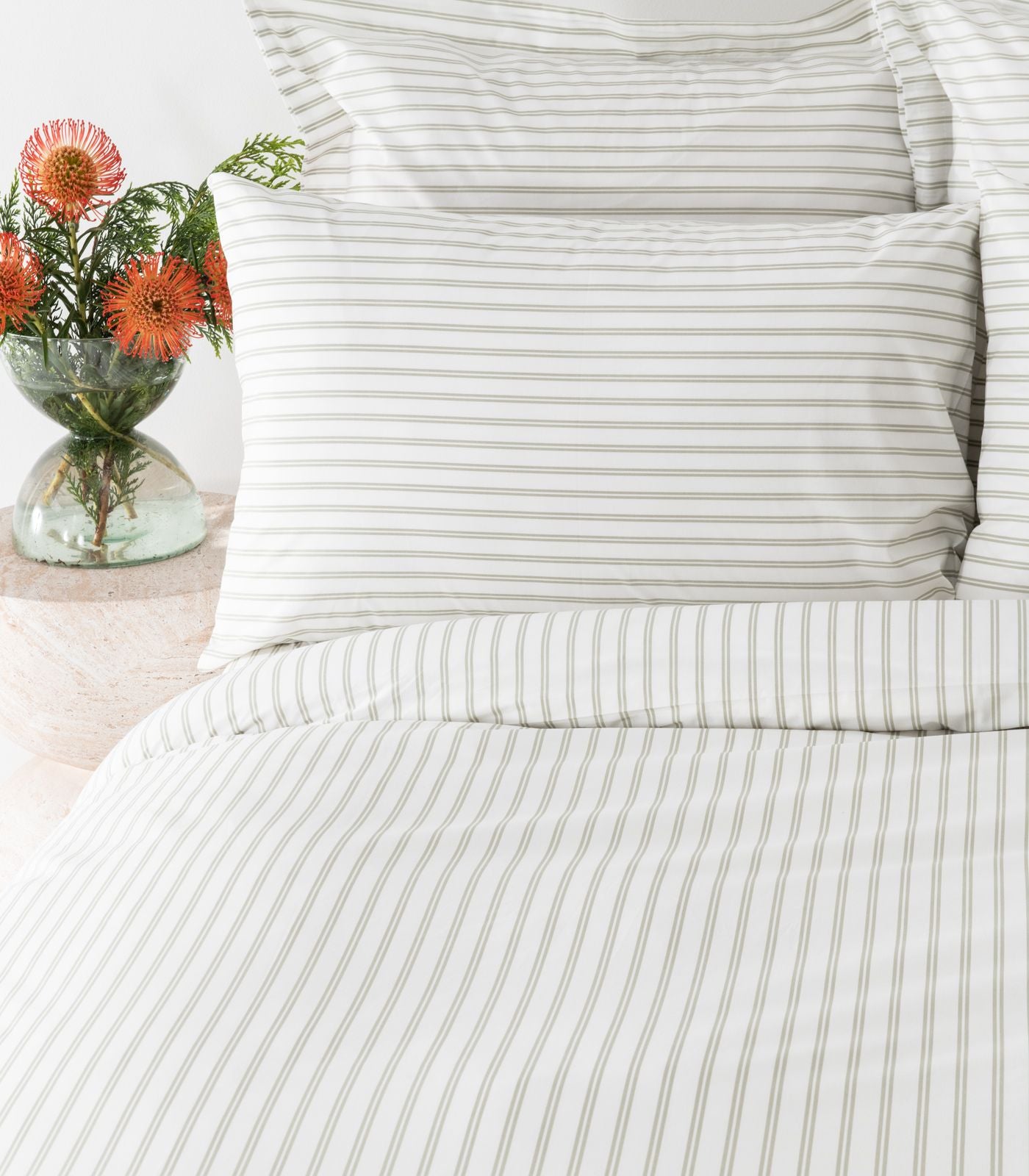 Percale Quilt Cover Set - Limited Edition - Tandem Stripe Moss