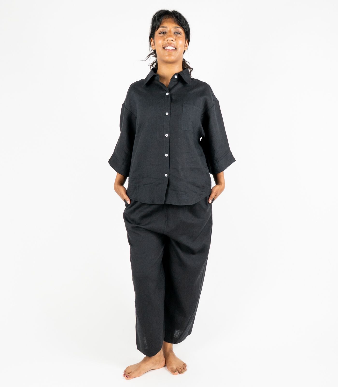 Organic Linen Balloon Lounge Pants - Black