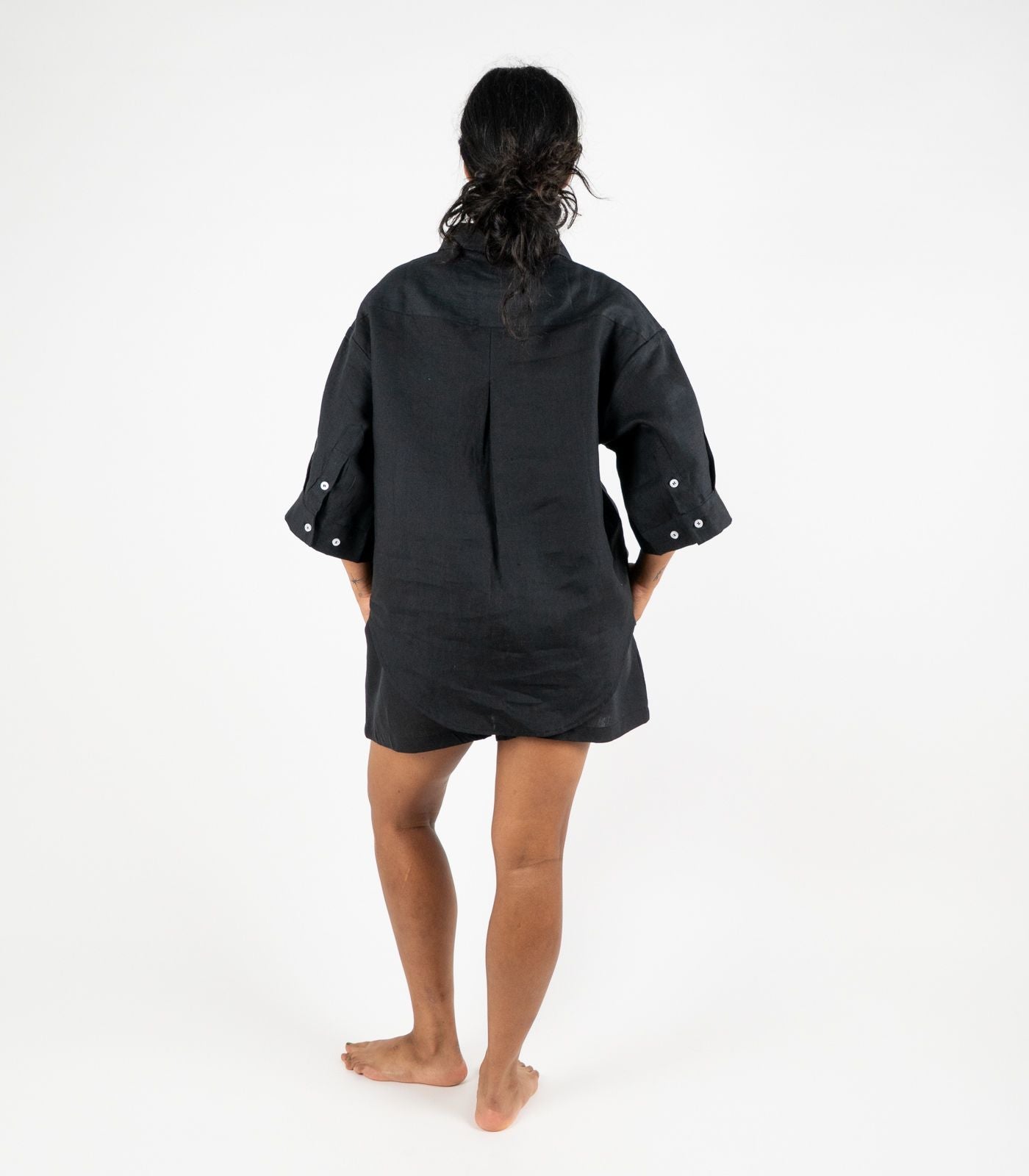 Organic Linen Lounge Shirt - Black