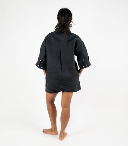 Organic Linen Lounge Shirt - Black