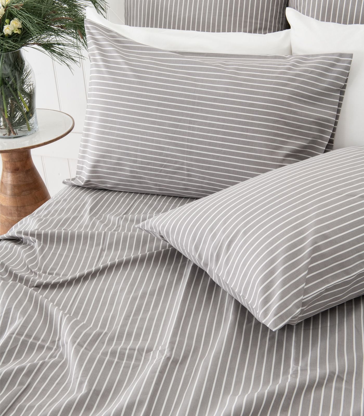 Bhumi Organic Cotton - Flat - Percale Sheet - Stripe - Silver Grey