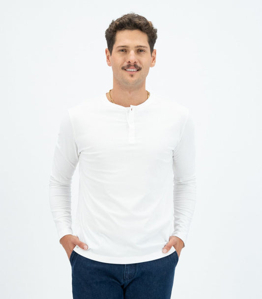 Bhumi Organic Cotton - Men's Henley Long Sleeve Shirt - White