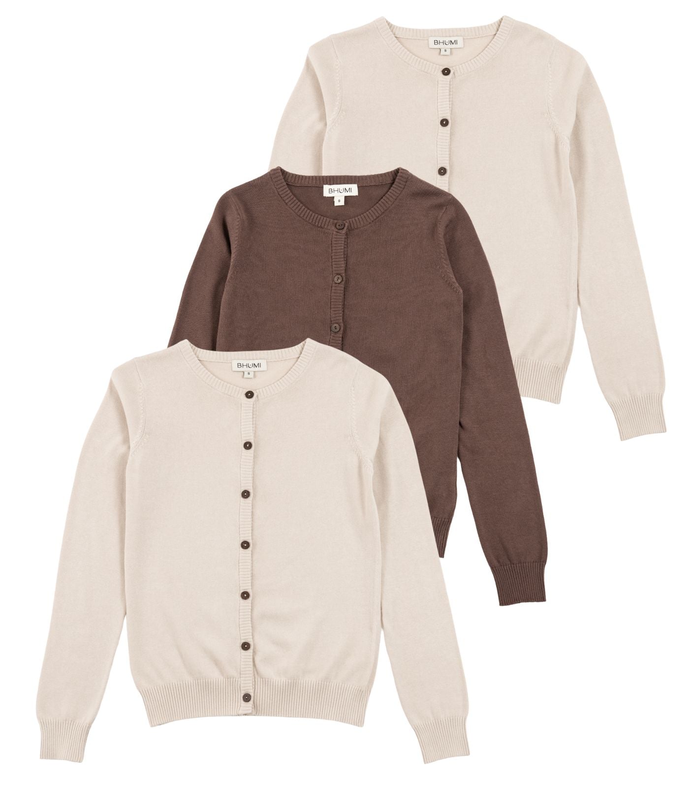 Bhumi Organic Cotton - Fine Knit Cardigan (3 pack) - Oatmeal