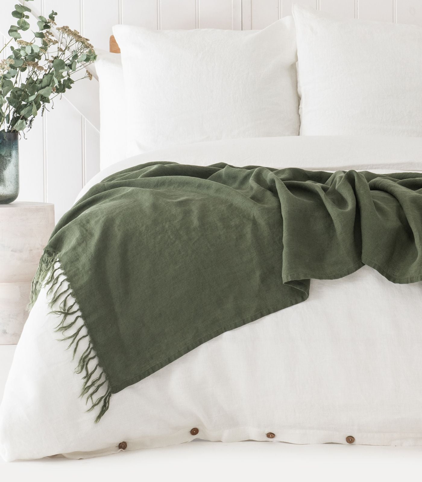 Linen Throw - Bronze Green