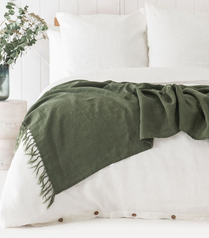 Linen Throw - Bronze Green