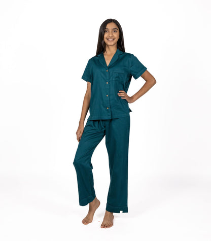 Bhumi Organic Cotton - Kids Sateen Short Sleeve PJ Set - Peacock Green