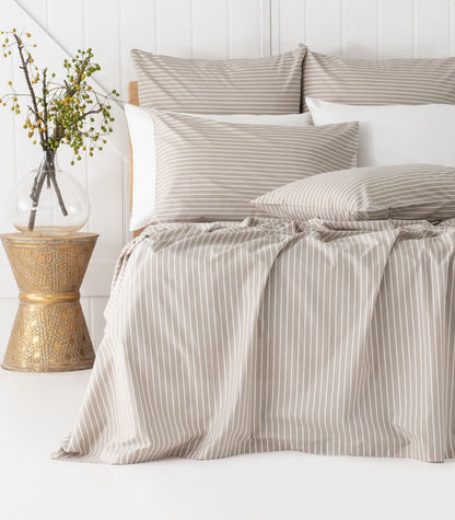 Bhumi Organic Cotton - Flat - Percale Sheet - Stripe - Golden Taupe