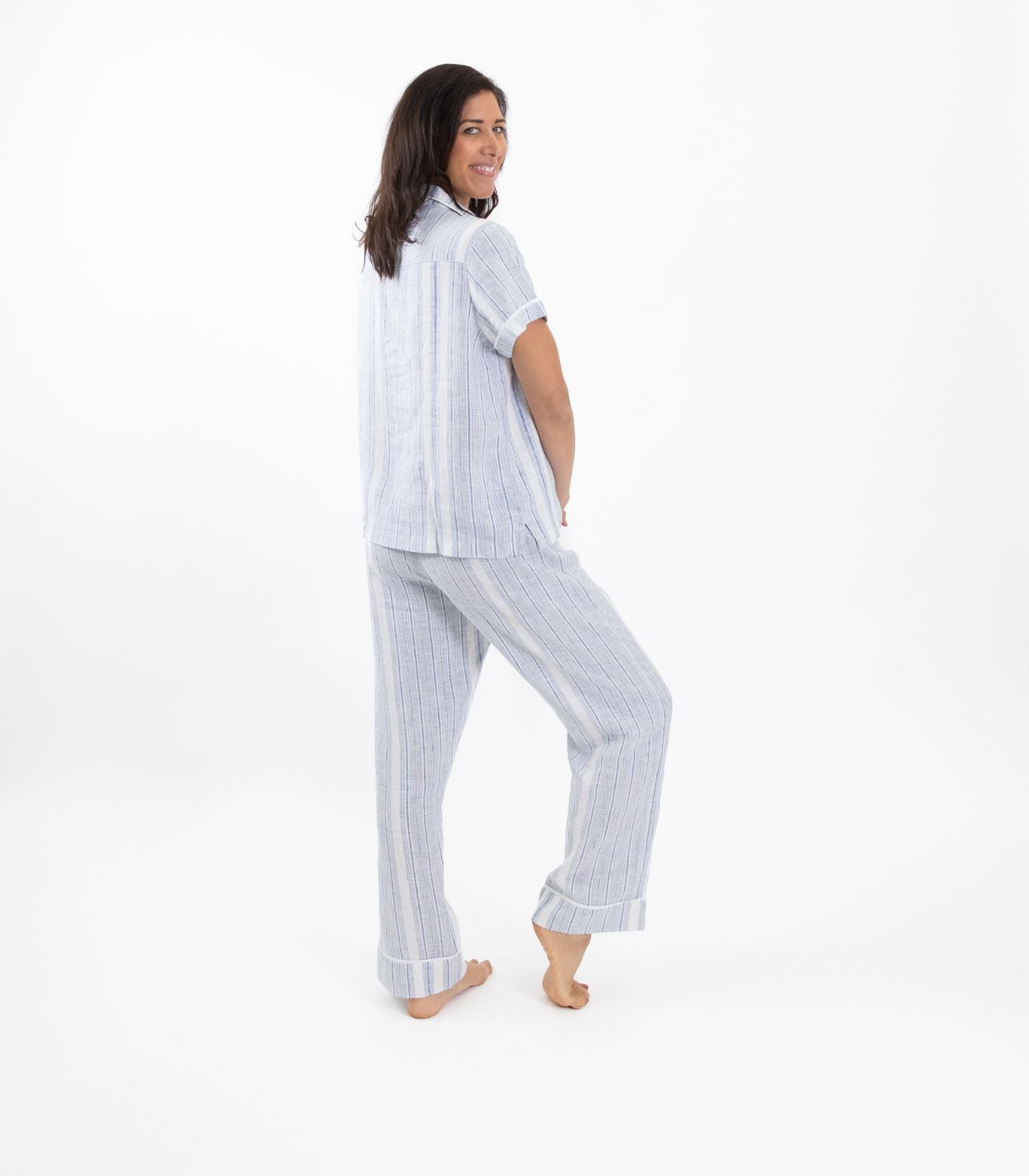 Bhumi Organic Cotton - Linen Short Sleeve PJ Set - Sapphire Blue