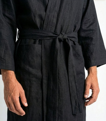 Organic Linen Robe - Black