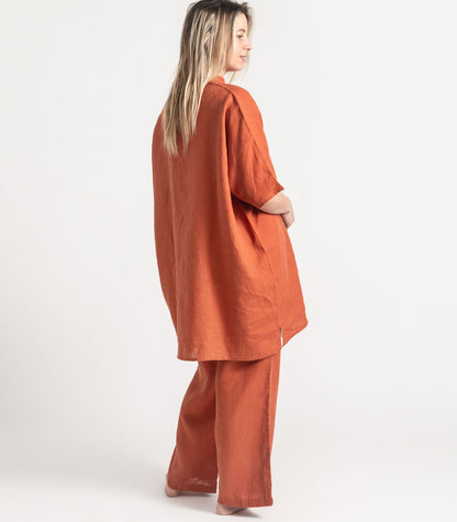 Bhumi Organic Cotton - Linen Kurta Pj Set - Rust 