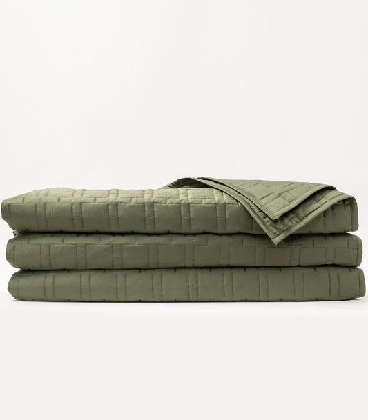 Bhumi Organic Cotton - Quilted Blanket - Lattice Design - Bronze Green