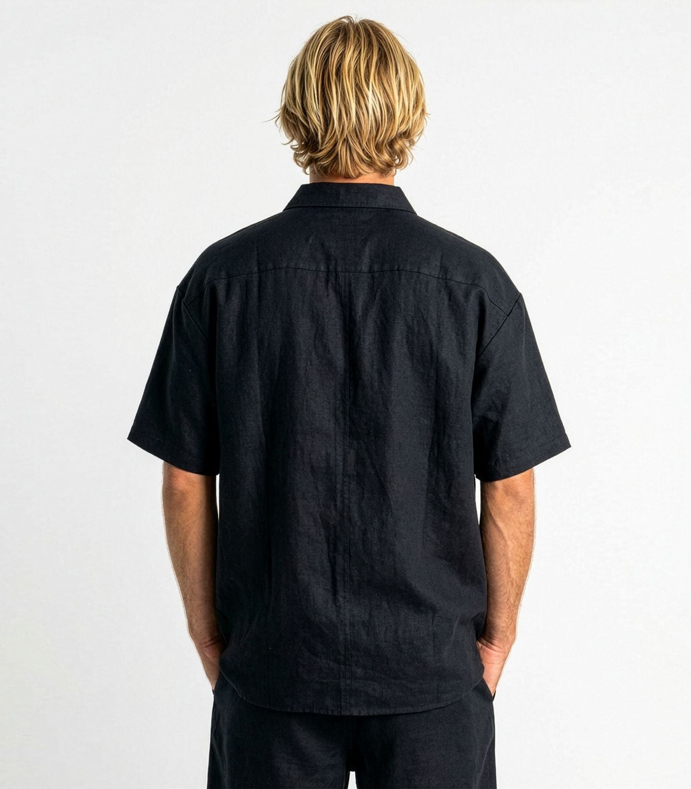 Men's Organic Linen Lounge Shirt - Black
