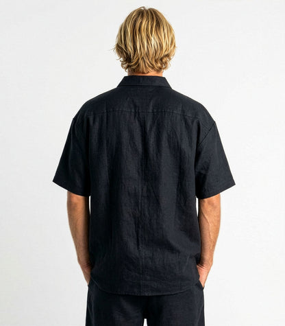 Men's Organic Linen Lounge Shirt - Black