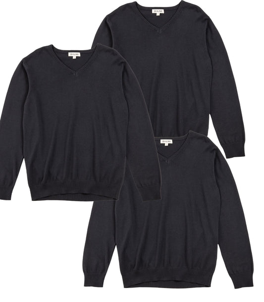 Bhumi Organic Cotton - Mens Fine Knit V-Neck Sweater (3 pack) - Charcoal