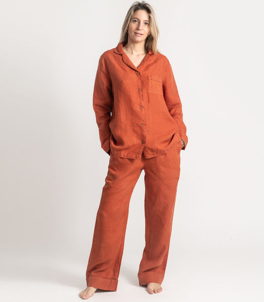 Bhumi Organic Cotton - Linen Long PJ Set - Rust