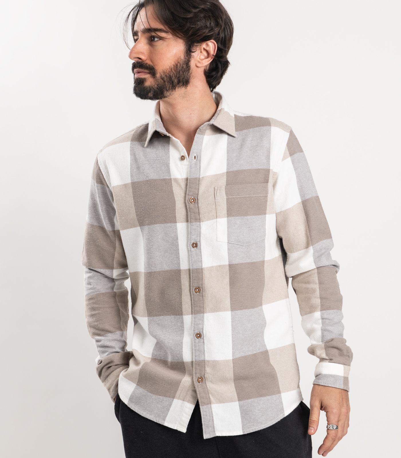 Bhumi Organic Cotton - Flannelette Shirt - Golden Taupe Check