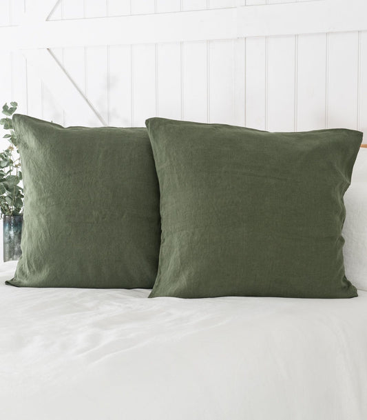 Linen Pillow Cases (pair) - European - Bronze Green 