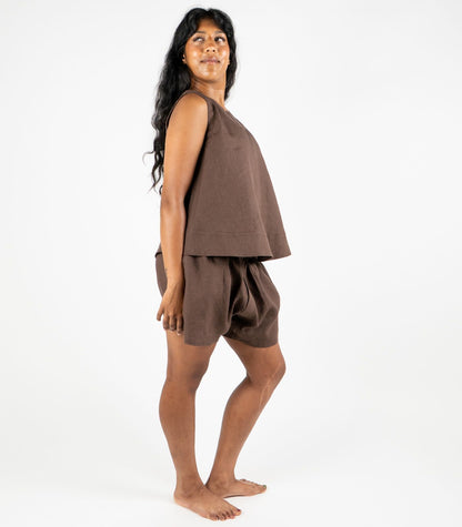 Organic Linen Sleeveless Lounge Shirt - Chocolate