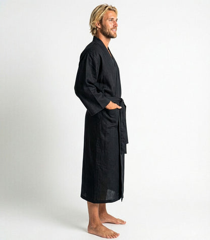 Organic Linen Robe - Black