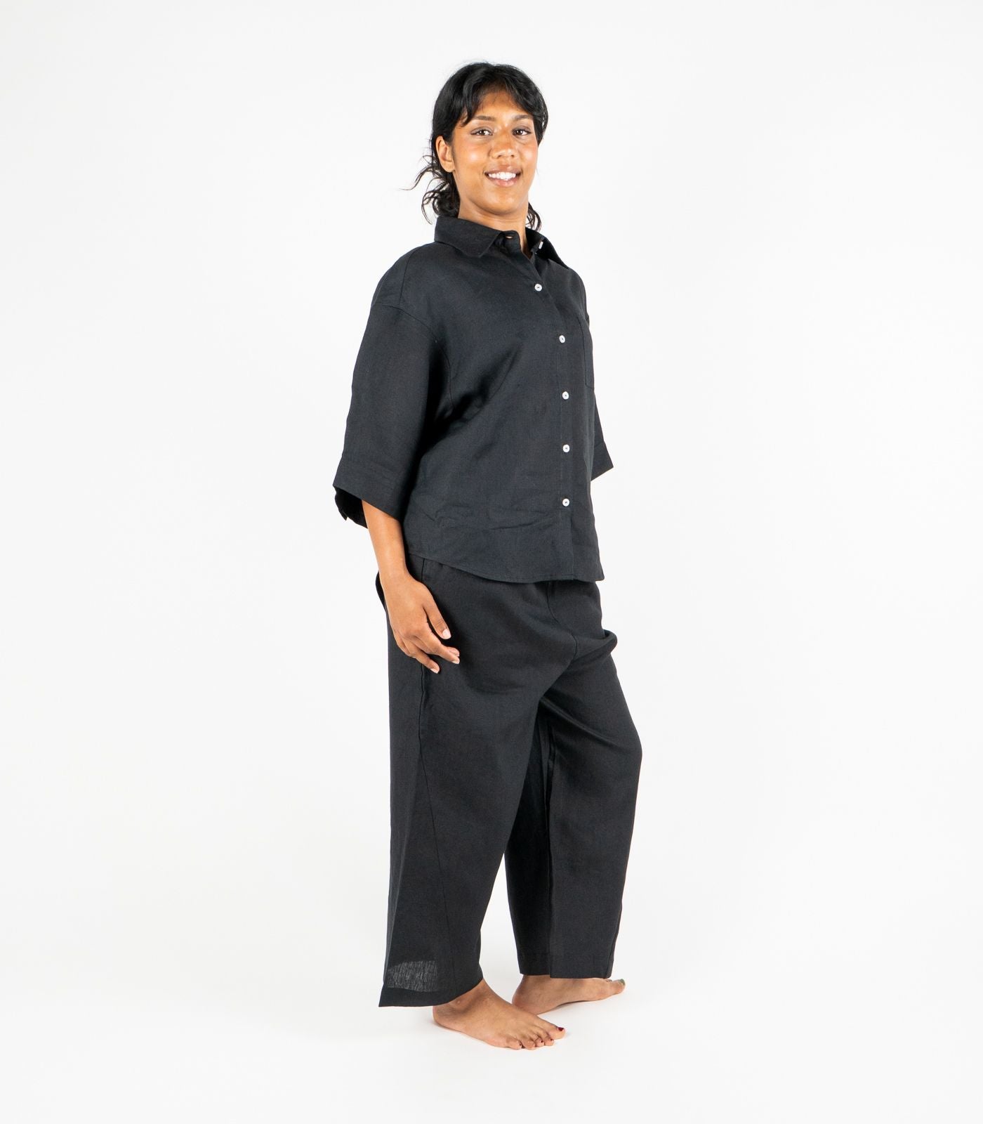 Organic Linen Balloon Lounge Pants - Black