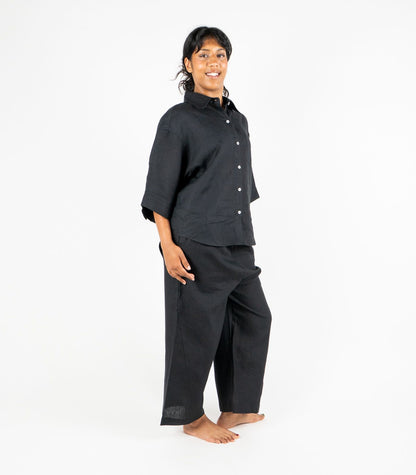 Organic Linen Balloon Lounge Pants - Black