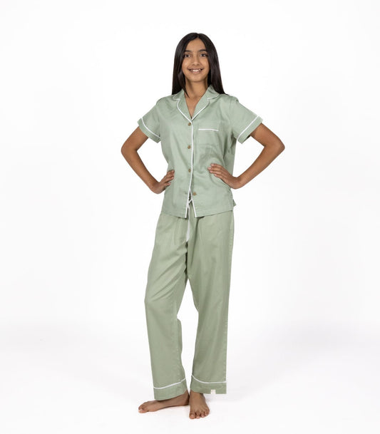 Bhumi Organic Cotton - Kids Sateen Short Sleeve PJ Set - Sage