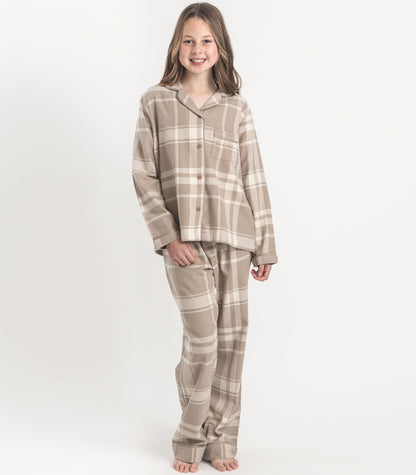 Bhumi Organic Cotton - Kids Flannelette Long PJ Set - Golden Taupe Plaid