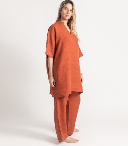 Bhumi Organic Cotton - Linen Kurta Pj Set - Rust 