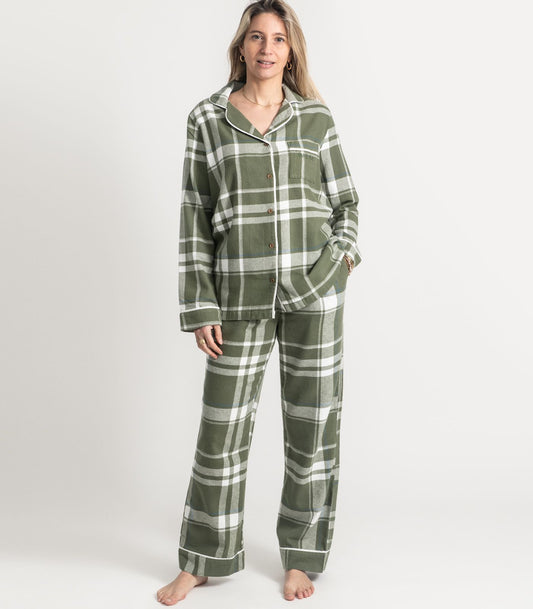 Bhumi Organic Cotton - Flannelette Long PJ Set - Plaid - Bronze Green Plaid