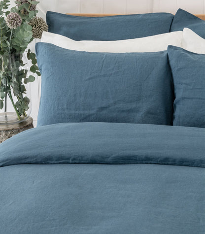 Bhumi Organic Cotton - Linen Plain Quilt Cover Set - Indian Teal