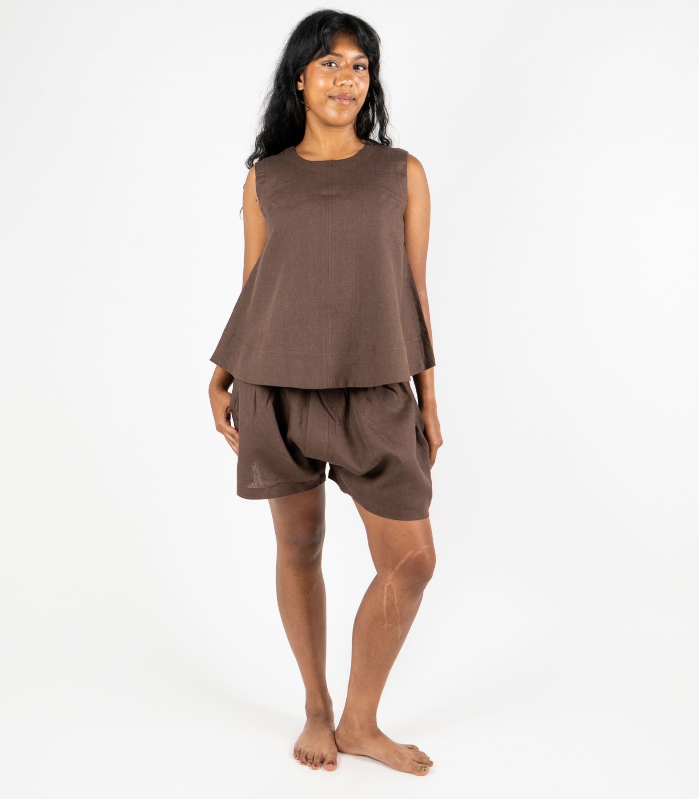 Organic Linen Sleeveless Lounge Shirt - Chocolate