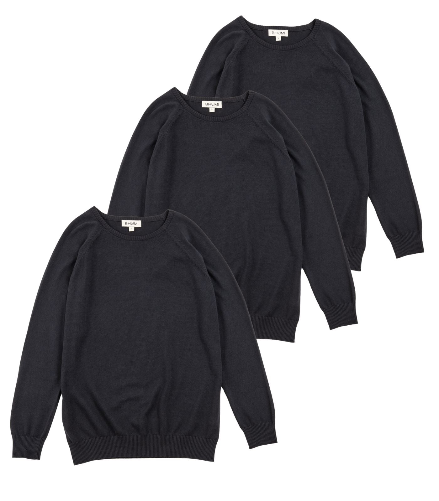 Bhumi Organic Cotton - Mens Fine Knit Round Neck Sweater (3 pack) - Charcoal