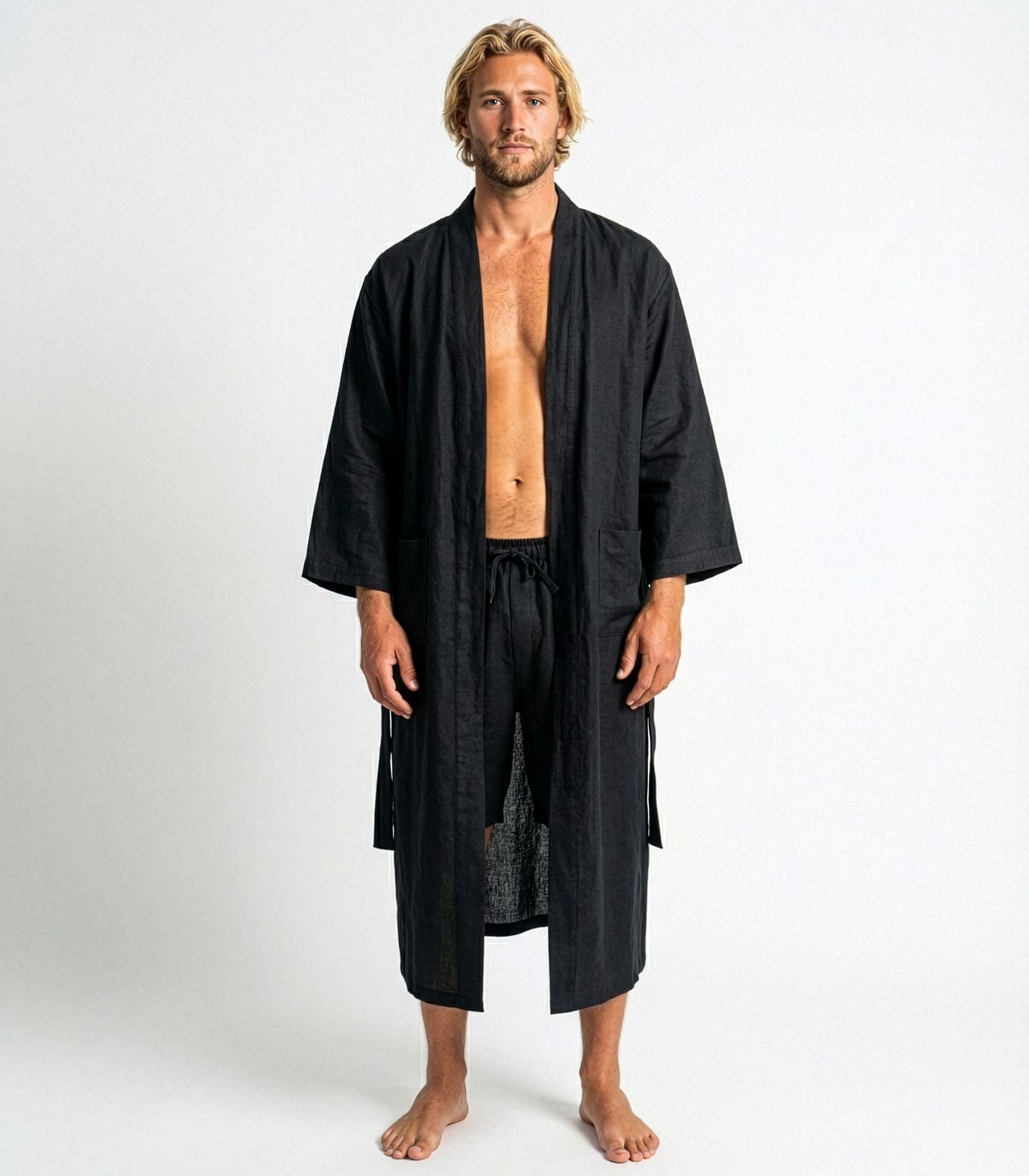 Organic Linen Robe - Black