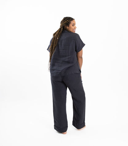 Women's Short PJ Trousers - Black Linen - Community Clothing