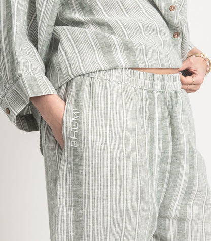 Bhumi Organic Cotton - Linen 3/4 Pj Set - Bronze Green Stripe