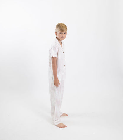 Bhumi Organic Cotton - Kids Sateen Short Sleeve PJ Set - Pinstripe -Saffron