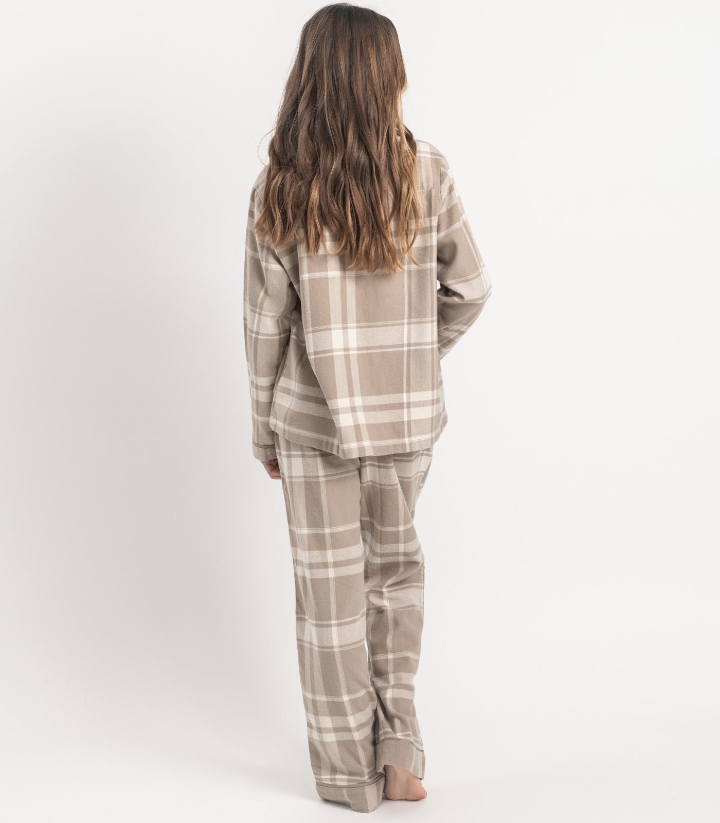 Bhumi Organic Cotton - Kids Flannelette Long PJ Set - Golden Taupe Plaid